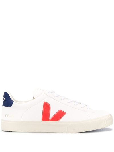 Veja Campo Leather Sneakers With Logo In White,orange,blue