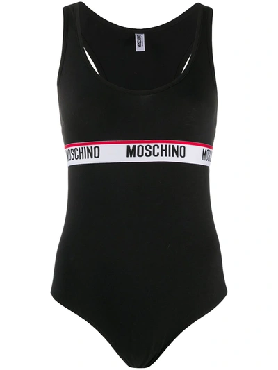 Moschino Logo-tape Tank Bodysuit In Black