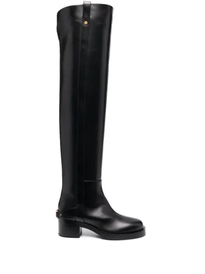 Valentino Garavani Vlogo Troopup Knee-high Boots In Black