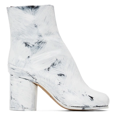 Maison Margiela Black & White Painted Tabi Heel Boots In H1532 Blk/w