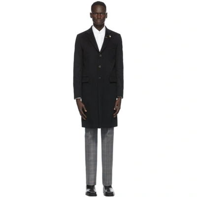 Givenchy Black Wool Lapel Pin Long Coat In 001-black