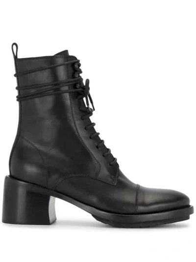 Ann Demeulemeester Black Leather Heel Lace-up Boots In Tucson Nero