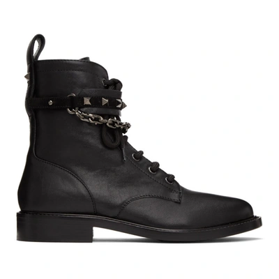 Valentino Garavani Valentino Black  Chain Rockstud Lace-up Boots In 0no Black