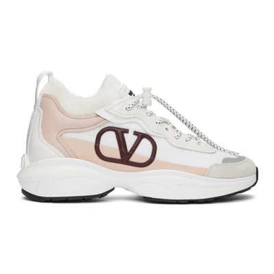 Valentino Garavani White & Pink  Fuzzy Vlogo Sneakers In 69s Ghiacci