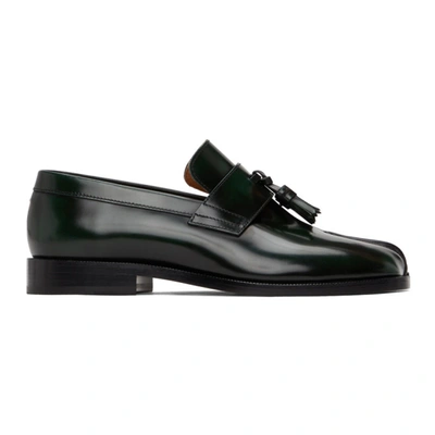 Maison Margiela Green Leather Tabi Loafers In H8390 Green