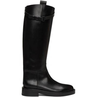 Ann Demeulemeester Black Buckle Riding Boots In Tuscon Nero