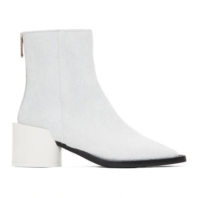 Mm6 Maison Margiela White Suede Square Toe Ankle Boots In T1003 White