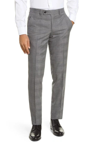 Ted Baker Jerome Flat Front Plaid Wool Dress Pants In Light Grey