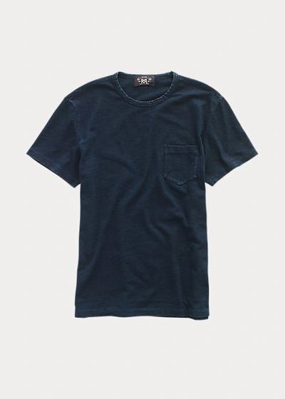 Double Rl Indigo Cotton Crewneck T-shirt In Faded Black Canvas