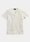 Double Rl Waffle-knit Cotton Henley In Faded Black Canvas
