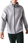 Lacoste Taped Zip Hoodie In Grey Chine