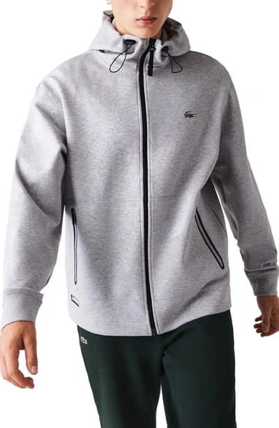 Lacoste Taped Zip Hoodie In Grey Chine