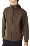 Lacoste Taped Zip Hoodie In Khaki Green