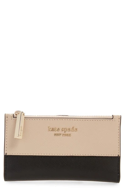 Kate Spade Small Spencer Slim Leather Bifold Wallet In Warm Beige