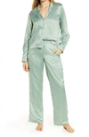 Splendid Satin Pajamas In Broken Stripe Green Bay