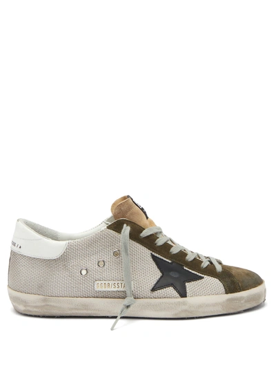 Golden Goose Superstar Grey & Green In Polyester & Suede In Silver/drill Green/black/white