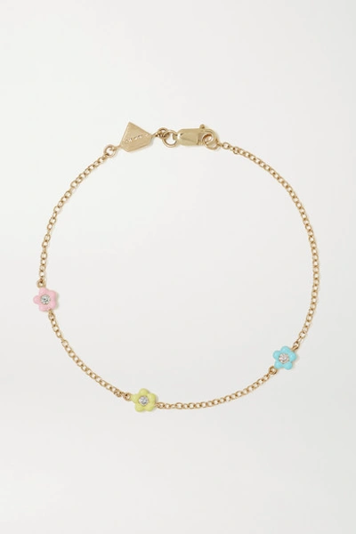 Alison Lou Mini Flower By The Yard 14-karat Gold, Diamond And Enamel Bracelet