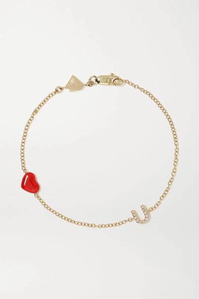 Alison Lou Love U 14-karat Gold, Diamond And Enamel Bracelet