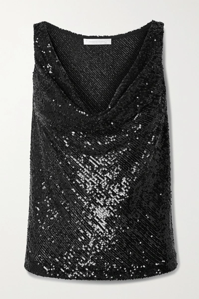 Naeem Khan Draped Sequined Knitted Top In Black