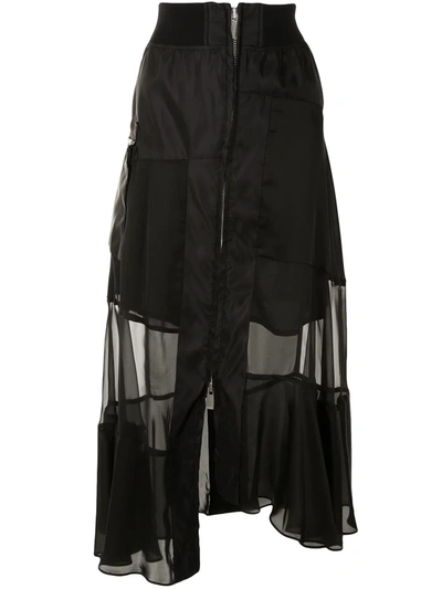 Sacai High-waisted Panelled Skirt In Black