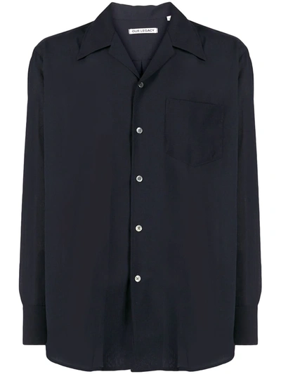 Our Legacy Notch Collar Long Sleeved Shirt In Blue