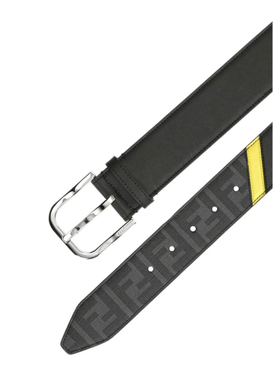 Fendi Ff Detail And Yellow Band Belt In Black