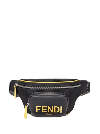 Fendi Logo Belt Bag In Black And Yellow