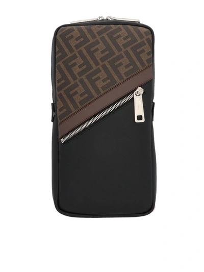 Fendi Ff Motif Detailed One-shoulder Bag In Black In Black,brown