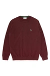Lacoste Solid Cotton Jersey Crewneck Sweater In Vine Chine