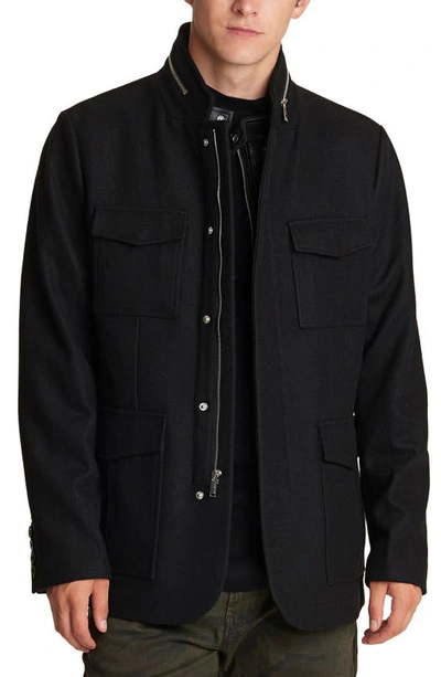 Karl Lagerfeld Men's Faux Shearling Lined Wool Blend Shacket In Black