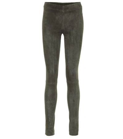 The Row Hailen Suede Leggings In Olive