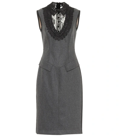 Fendi Lace-trimmed Wool-blend Midi Dress In Grey