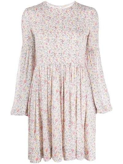 Ganni Floral Printed Dress In White