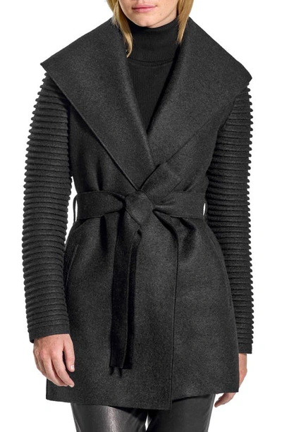 Sentaler Superfine Alpaca Ribbed Long-sleeve Oversized-collar Wrap Coat In Black