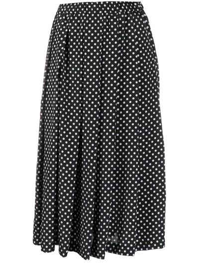 Comme Des Garçons Comme Des Garçons Pleated Polka-dot Satin Midi Skirt In Black