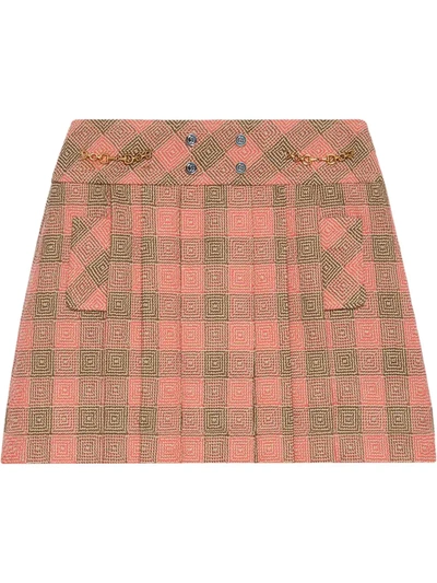 Gucci Chain-embellished Pleated Checked Wool-tweed Mini Skirt In Multicolor