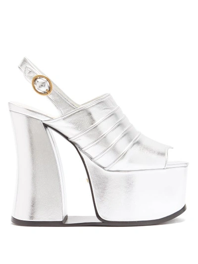 Gucci Anais Open-toe Metallic-leather Platform Shoes In Silver