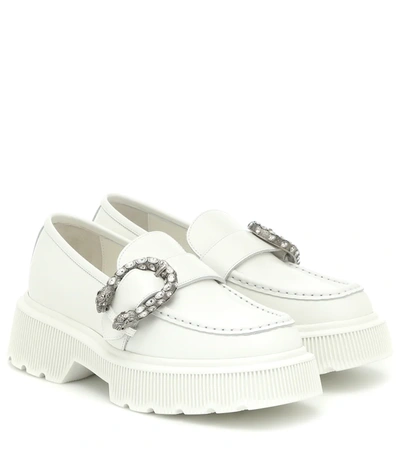 Gucci Hunder Dionysus-buckle Leather Loafers In White