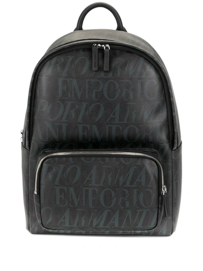 Emporio Armani Logo Print Backpack In Black