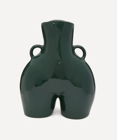 Anissa Kermiche Green Love Handles Earthenware Vase In Bottle Green
