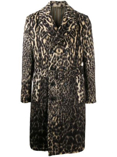 Etro Double-breasted Leopard Print Coat In Brown