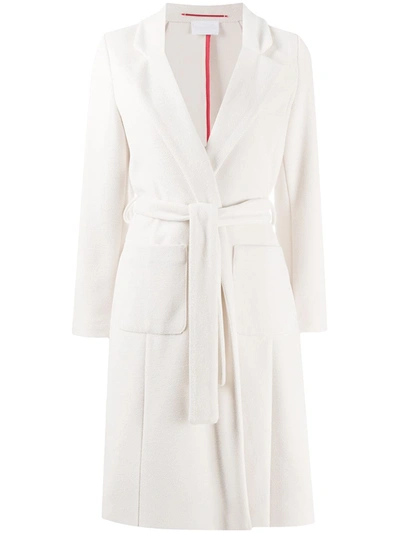 Merci Belted Wrap Midi Coat In Neutrals