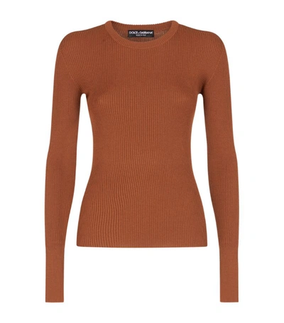 Dolce & Gabbana Fine-rib Wool Sweater In Brown