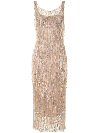 Dolce & Gabbana Sheath Dress With Bead Appliqués In Neutrals
