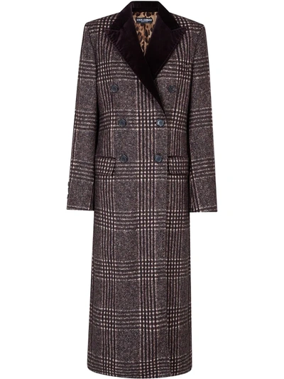 Dolce & Gabbana Double-breasted Checked Coat In Brown
