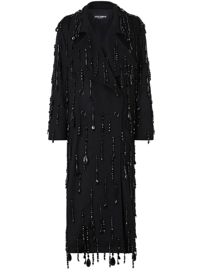 Dolce & Gabbana Double-breastd Coat With Embellished Fringing In Multicolor
