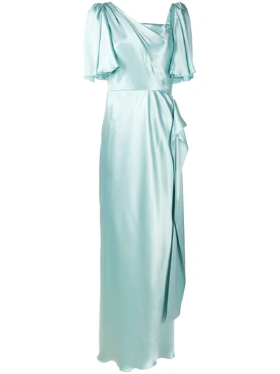 Dolce & Gabbana Short-sleeved Long Silk Dress In Azure