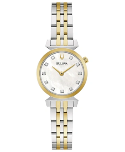 Bulova Women's Classic Regatta Diamond-accent Two-tone Stainless Steel Bracelet Watch 24mm In White