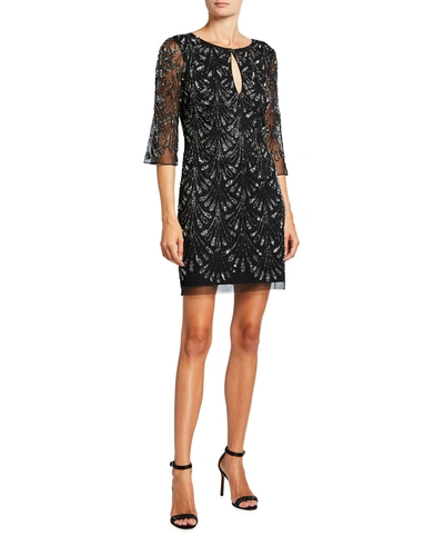 Aidan Mattox Fully Beaded Keyhole Cocktail Dress In Black