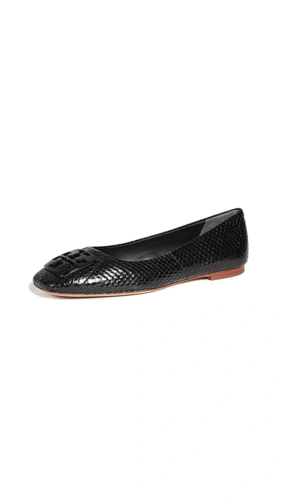 Tory Burch Women's Georgia Snake Embossed Square Toe Ballet Flats In Perfect Black